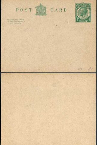 CP71 KGV 1/2d Green Inland Reply Card Format CF13 Stamp L13 Mint