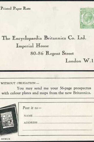 CS63 KGV 1/2d Green Printed Matter Card Stamp L13a Mint Encyclopaedia Britannic