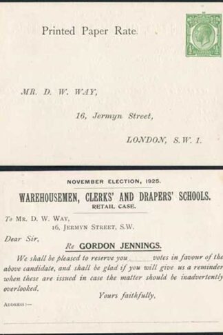 CS63 KGV 1/2d Green Printed Matter Card Stamp L13a Mint Warehousemen Clerks and