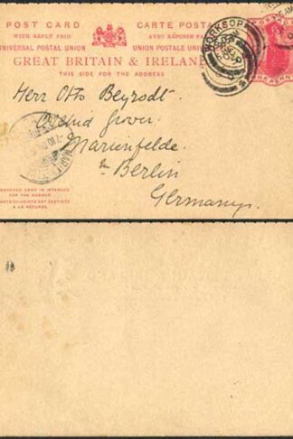 CP37 QV 1d + 1d Carmine Foreign Reply Card Format CF10 Stamp L8 Used
