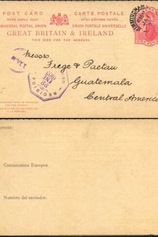 CP37 QV 1d + 1d Carmine Foreign Reply Card Format CF10 Stamp L8 Used