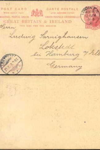 CP36 QV 1d + 1d Red Foreign Reply Card Format CF10 Stamp L8 Used London CDS
