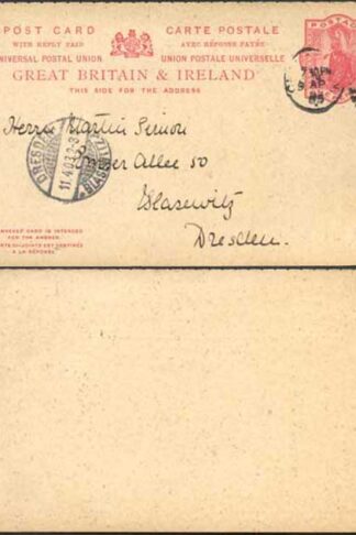 CP37 QV 1d + 1d Red Foreign Reply Card Format CF10 Stamp L8 Used