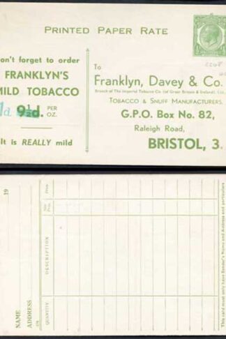 CS61 KGV 1/2d Green Stamp L13a Printed Matter Card Mint Size F Franklyn Davey a