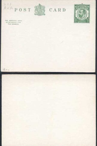 CP61 KGV 1/2d + 1/2d Green Inland Reply Card Format CF13 Stamp L11 Mint
