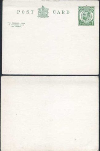 CP61 KGV 1/2d + 1/2d Green Inland Reply Card Format CF13 Stamp L11 Mint