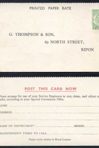 CS63 KGV 1/2d Green Printed Matter Card Stamp L13a Size 78mm x 140mm Mint