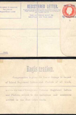 British Levant KGV 7 1/2 Piastres O/P on 5d Orange Registered Letter Size G