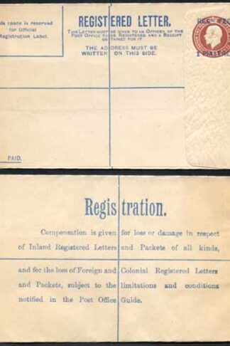 British Levant KGV 1 Piastres O/P on 3d Brown Registered Letter Size G
