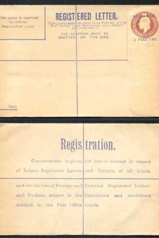 British Levant KEVII 1 Piastres O/P on 3d Brown Registered Letter Size G
