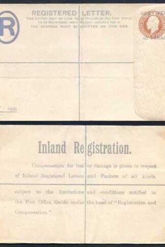 British Levant KEVII 40 Paras O/P on 3d Brown Registered Letter Size G