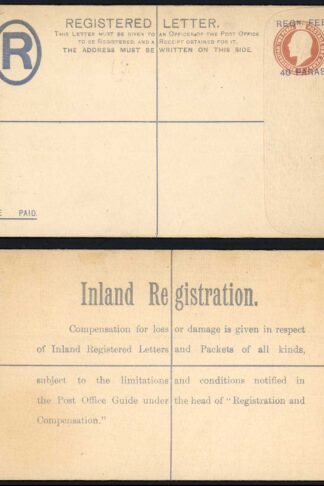 British Levant KEVII 40 Paras O/P on 3d Brown Registered Letter Size G