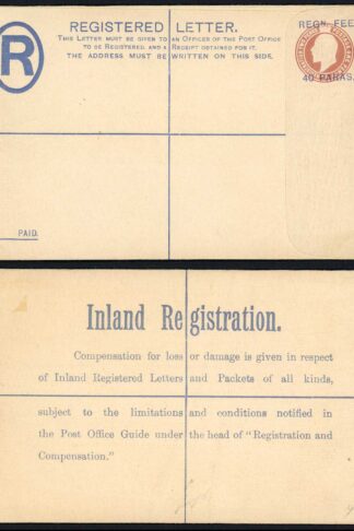 British Levant KEVII 40 Paras O/P on 3d Brown Registered Letter Size G