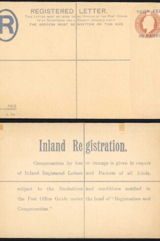 British Levant KEVII 40 Paras O/P on 3d Brown Registered Letter Size G