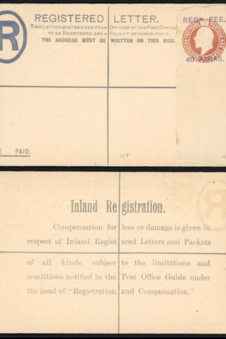 British Levant KEVII 40 Paras O/P on 3d Brown Registered Letter Size F