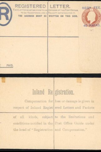 British Levant KEVII 40 Paras O/P on 3d Brown Registered Letter Size F