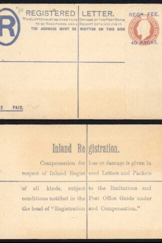 British Levant KEVII 40 Paras O/P on 3d Brown Registered Letter Size F