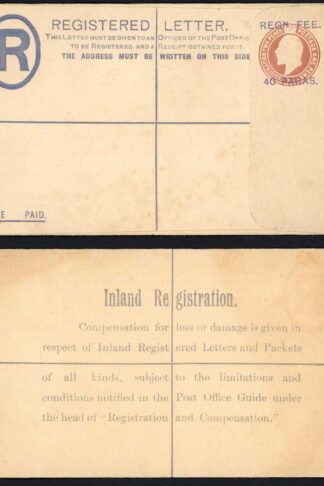 British Levant KEVII 40 Paras O/P on 3d Brown Registered Letter Size F