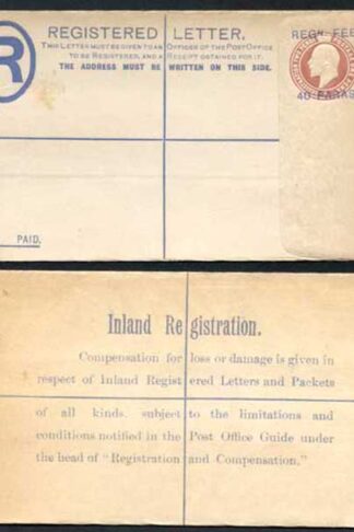 British Levant KEVII 40 Paras O/P on 3d Brown Registered Letter Size F