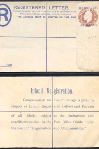 British Levant KEVII 40 Paras O/P on 3d Brown Registered Letter Size F