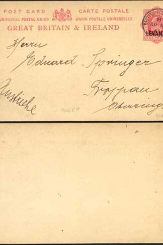 British Levant KEVII O/P on 1d Red Foreign Postcard Used