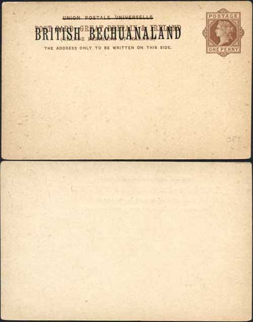 British Bechuanaland O/P on QV 1d Brown Foreign Postcard Mint