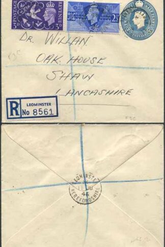 EP76 KGVI 2 1/2d Blue Envelope Stamp 46 Size H Used Uprated