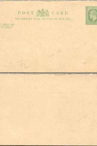 CP51 KEVII 1/2d + 1/2d Yellow Green Inland Reply Card Stamp L9 Format CF9 Mint
