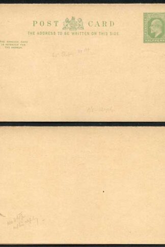 CP51 KEVII 1/2d + 1/2d Yellow Green Inland Reply Card Stamp L9 Format CF9 Mint