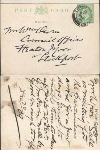 CP54ar KEVII 1/2d + 1/2d Yellow Green Inland Reply Card Stamp L9 Format CF11 Us