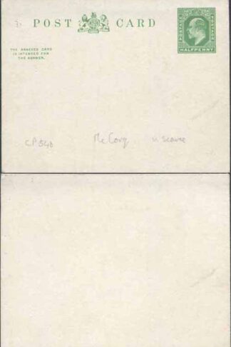 CP54b KEVII 1/2d + 1/2d Green Inland Reply Card Stamp L9 Format CF11 Mint