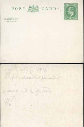 CP54b KEVII 1/2d + 1/2d Green Inland Reply Card Stamp L9 Format CF11 Mint