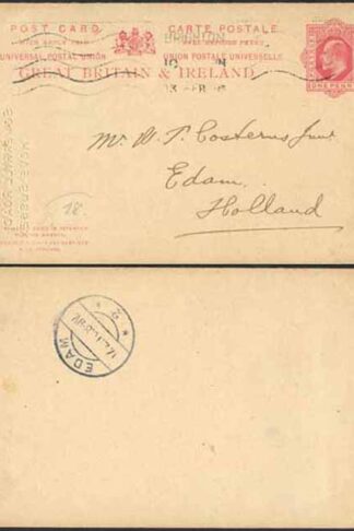 CP57b KEVII 1d + 1d Carmine Foreign Reply Card Stamp L10 Format CF12 Used