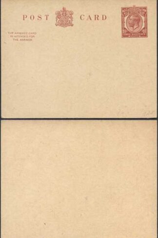 CP79 KGV 1 1/2d + 1 1/2d Brown Inland Reply Card Stamp L15 Format CF13 Size D M