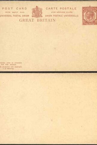 CP84 KGV 1 1/2d + 1 1/2d Brown Foreign Reply Card Stamp L15 Format CF15 Mint