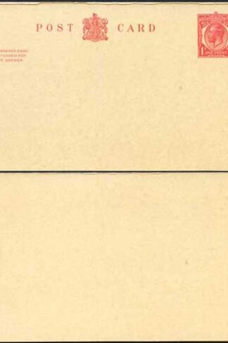 CP92 KGV 1d + 1d Carmine Inland Reply Card Stamp L14 Format CF13 Size F Mint