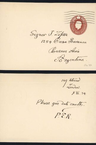 CSP87 KGV 1 1/2d Brown Embossed Foreign Card Size G Used To Argentina