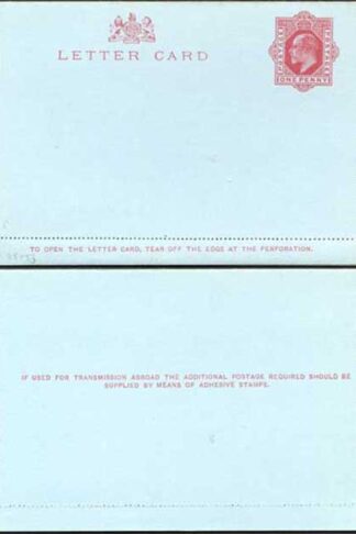 LCP3b KEVII 1d Carmine Letter Card Stamp L10 Format LF1 Perf Pattern B Mint