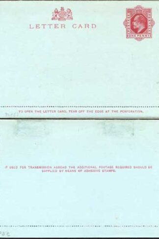 LCP3b KEVII 1d Carmine Letter Card Stamp L10 Format LF1 Perf Pattern B Mint