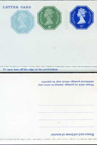 LCSP21 QEII 3p Blue + 2p Green + 1/2p Turqoise Letter Card Mint