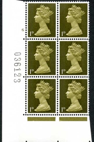 U2(3) 1d Greenish Olive Head B PVA Two 9.5mm Cylinder 6 No Dot Perf A