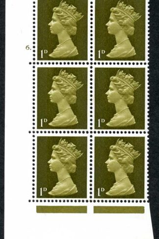 U2(3) 1d Greenish Olive Head B PVA Two 9.5mm Cylinder 6 Dot Perf A