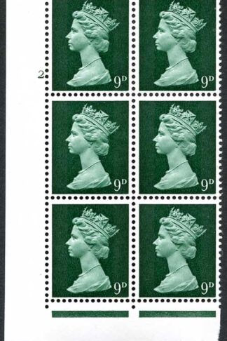 U22 9d Myrtle-green Arabic Head A Two 9.5mm Bands Cylinder 2 No Dot Perf F(L)