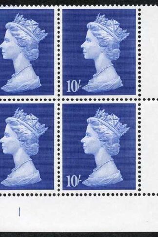 Spec UC3 SG789 10/- Deep Ultramarine Plate 1 Block of Four U/M