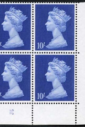 Spec UC3 SG789 10/- Deep Ultramarine Plate 1C Block of Four U/M